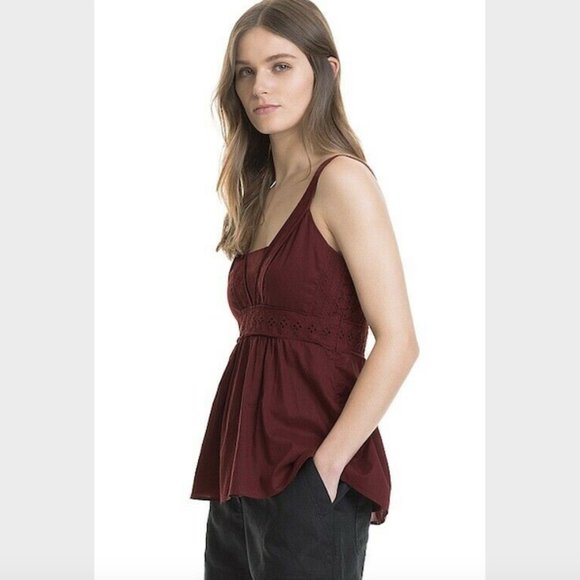 Country Road Maroon Broderie Lace Top Blouse XXS - Picture 3 of 12